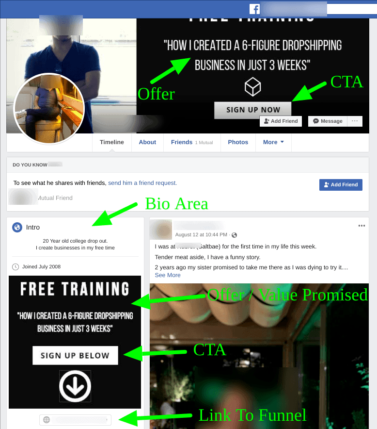 facebook profile funnel