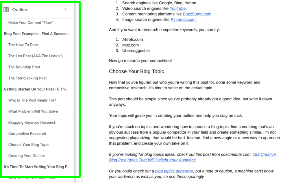 blog post outline