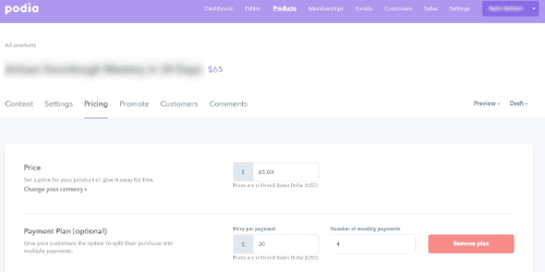 Podia Dashboard