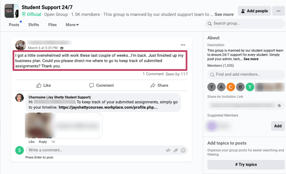 purpose MBA student support group