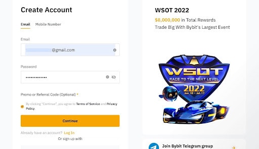 bybit creating an account