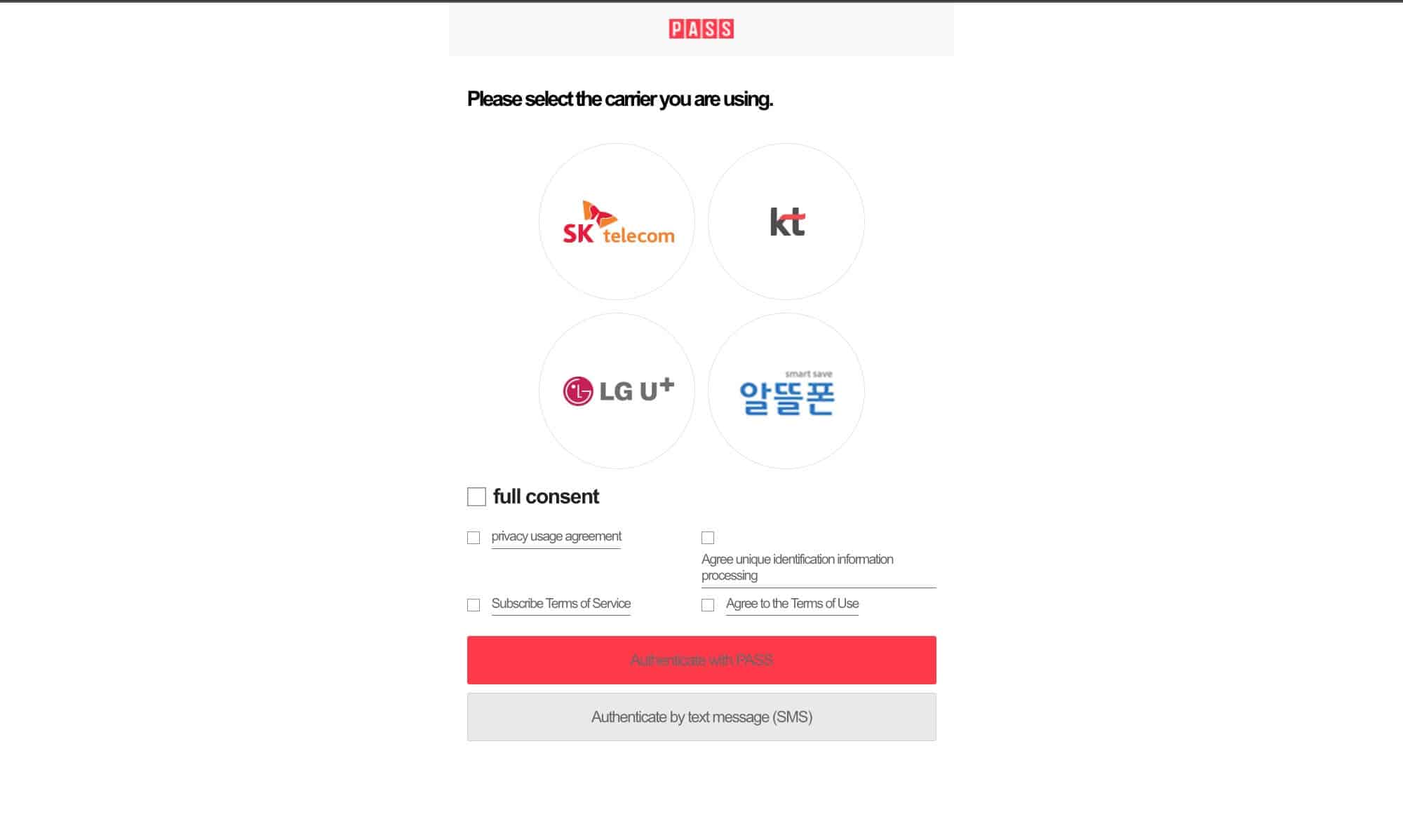 Bithumb mobile id verification select carrier