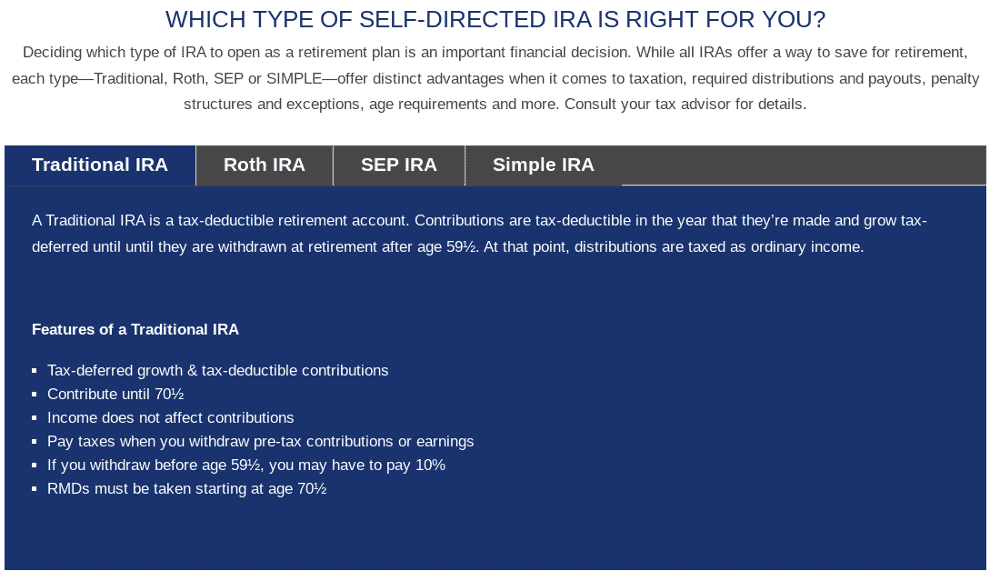 goldstar trust self directed IRA options