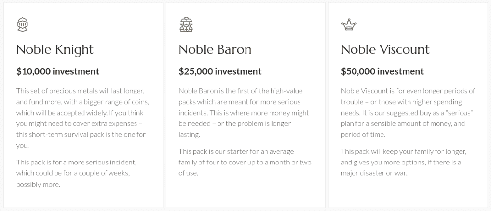 noble gold survival packs