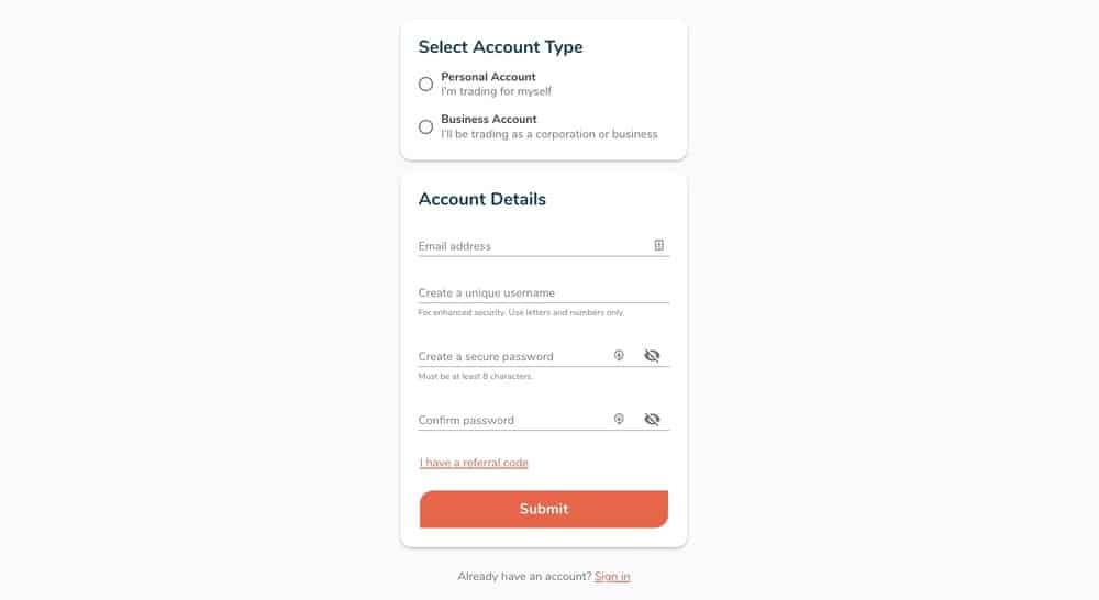 bitbuy account sign up page