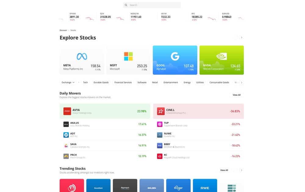 eToro stocks trading