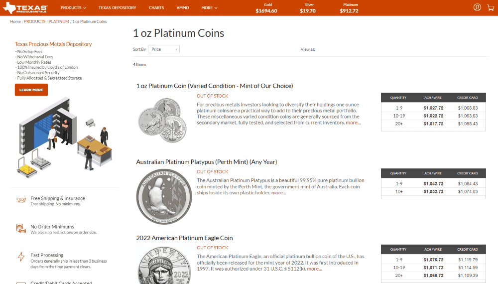 texas metals platinum products