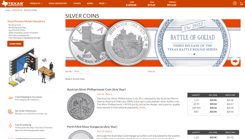 texas precious metals silver products