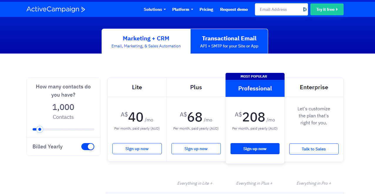 activecampaign pricing
