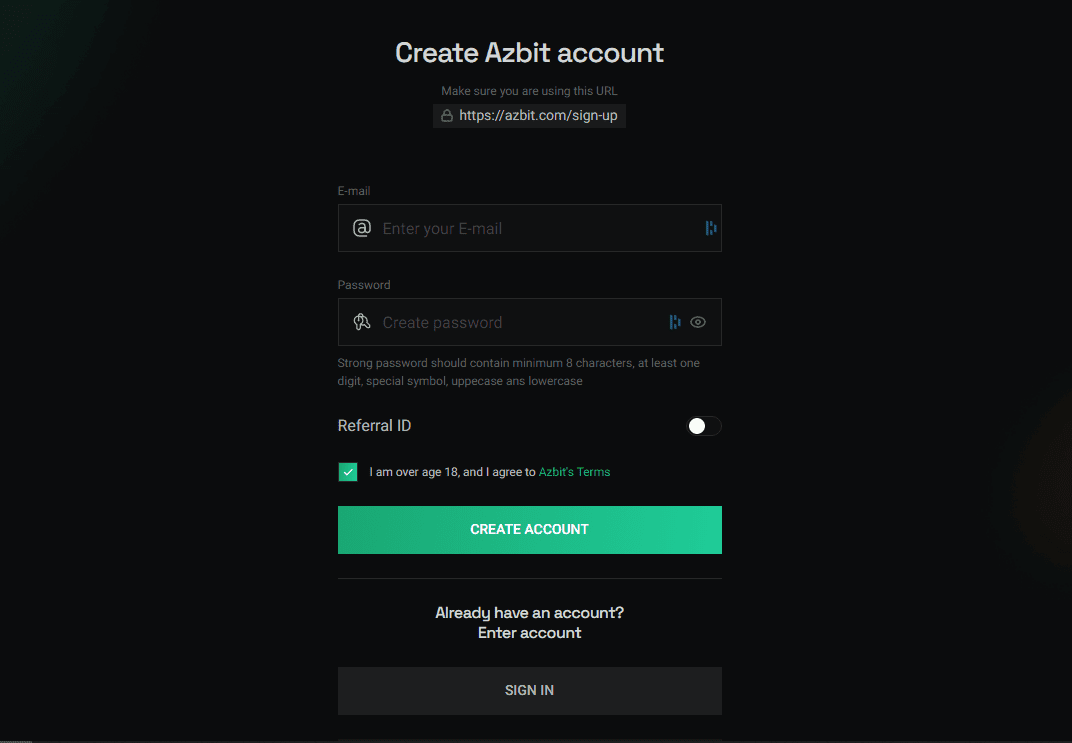 Azbit Sign up process Azbit Sign up process