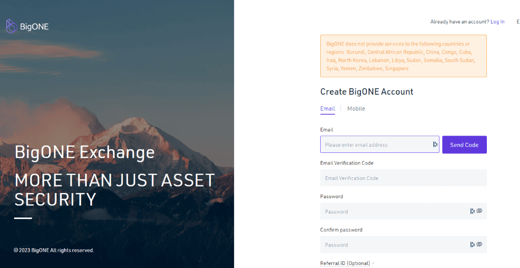 BigONE Sign Up Process