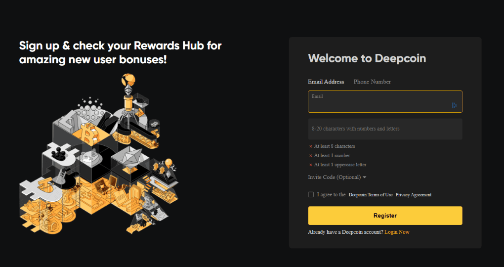 Deepcoin sign up process