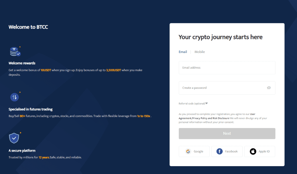 How to sign up on BTCC