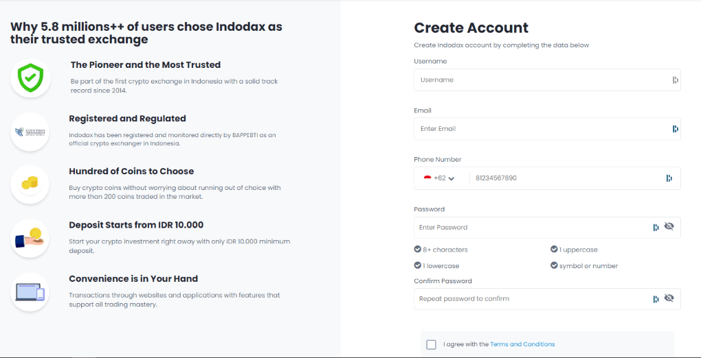 Indodax Sign Up Process