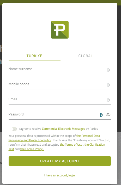 Paribu sign up process Paribu sign up process