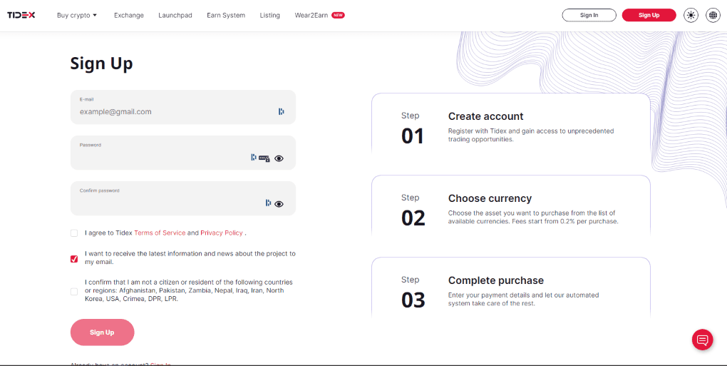 Tidex Sign Up Process Tidex Sign Up Process