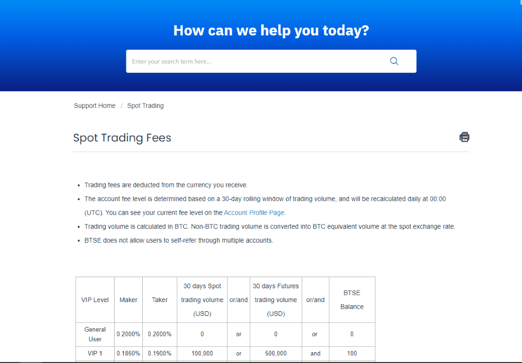 BTSE Trading Fees