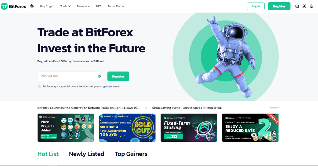BitForex homepage
