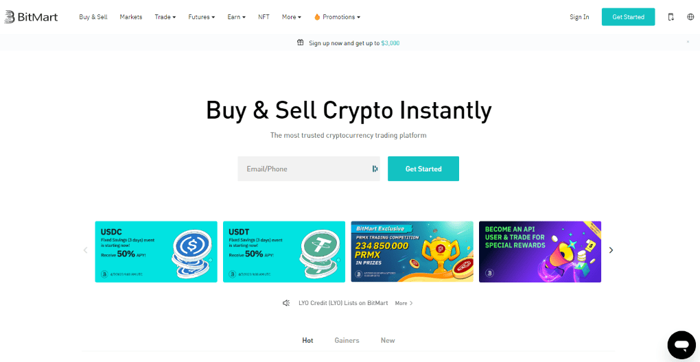 BitMart homepage BitMart homepage