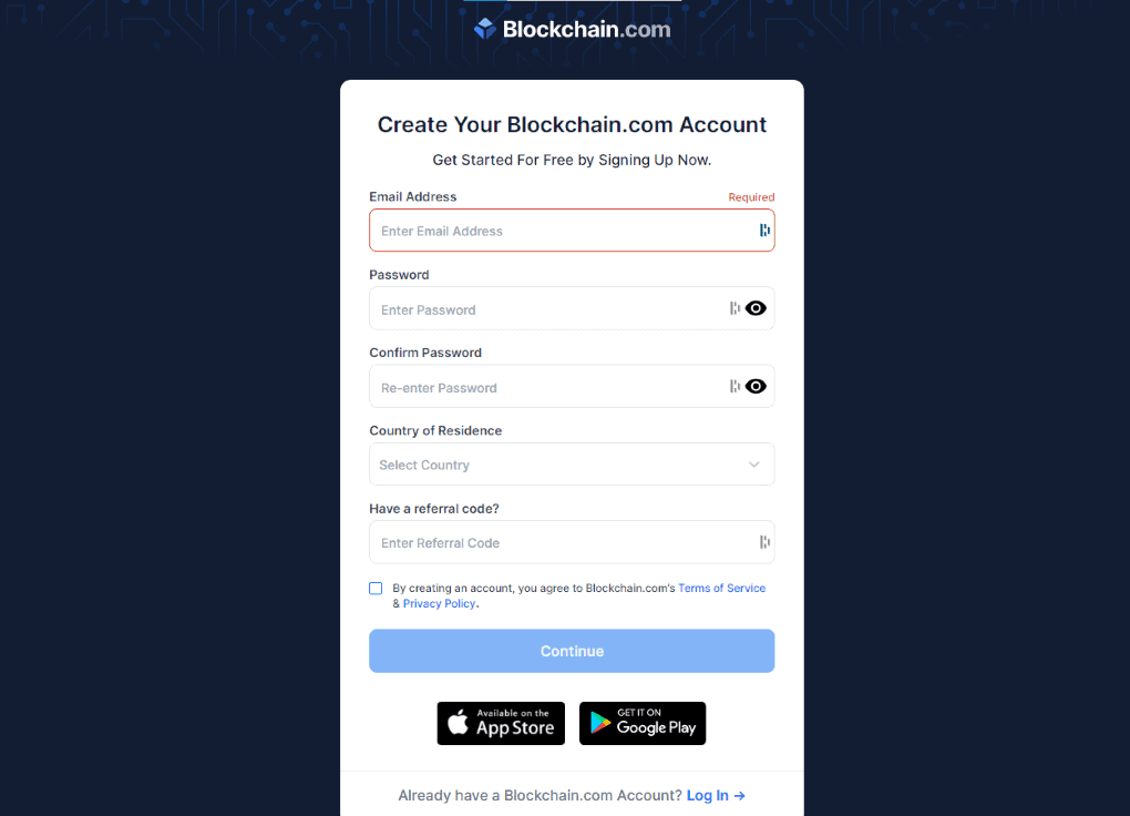 Blockchain.com Sign up process Blockchain.com Sign up