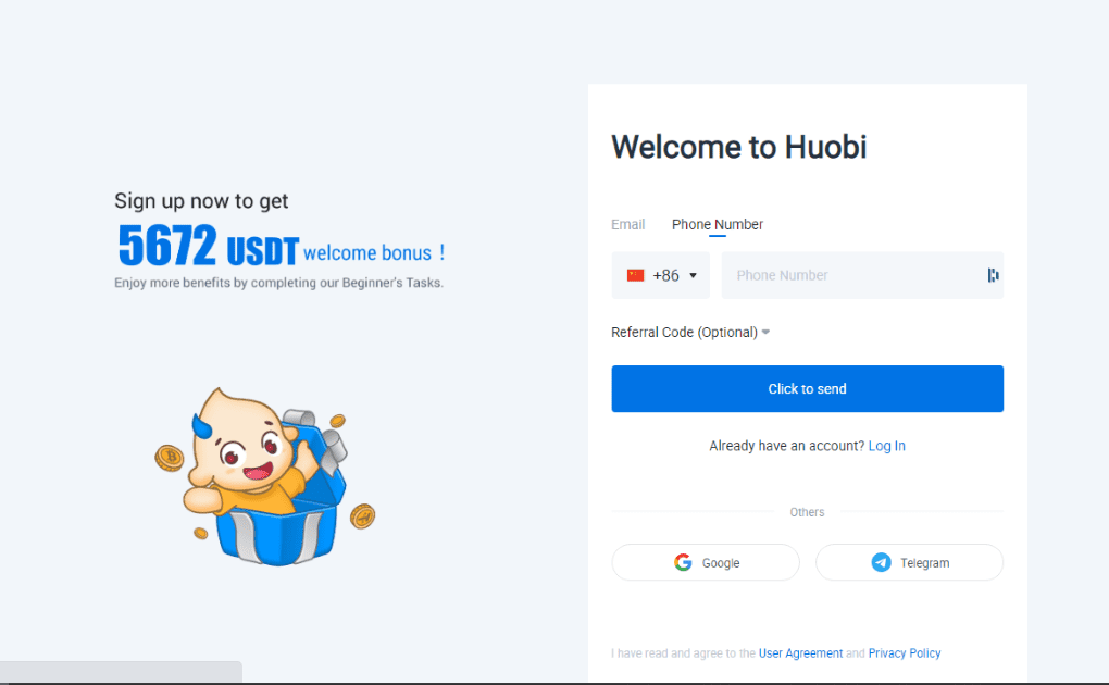 Huobi Sign up process