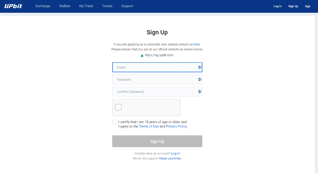 Upbit Sign up process