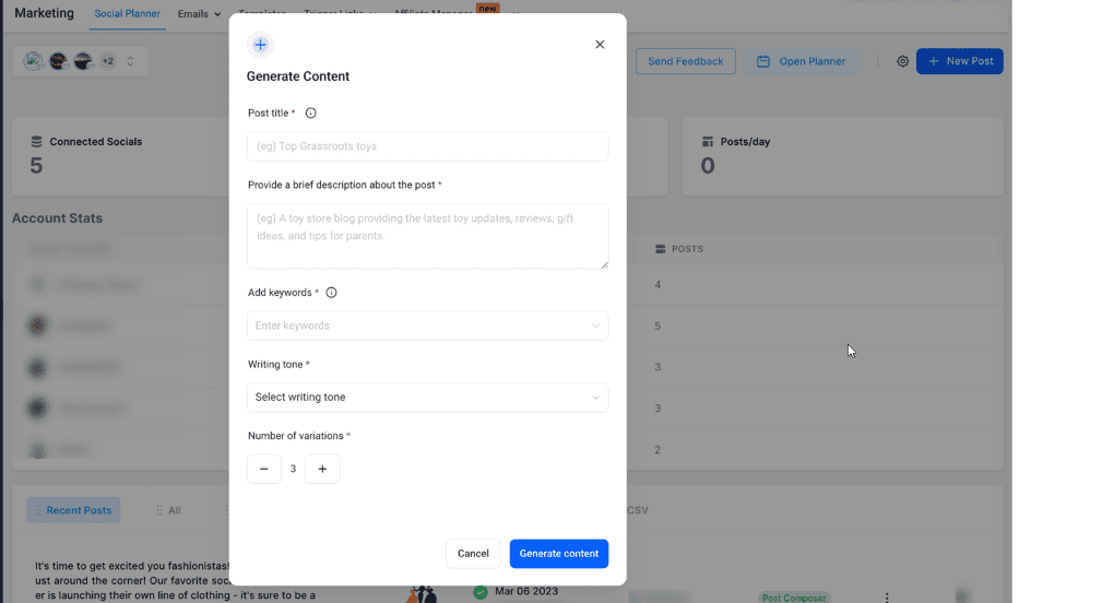 Social Planner Tab