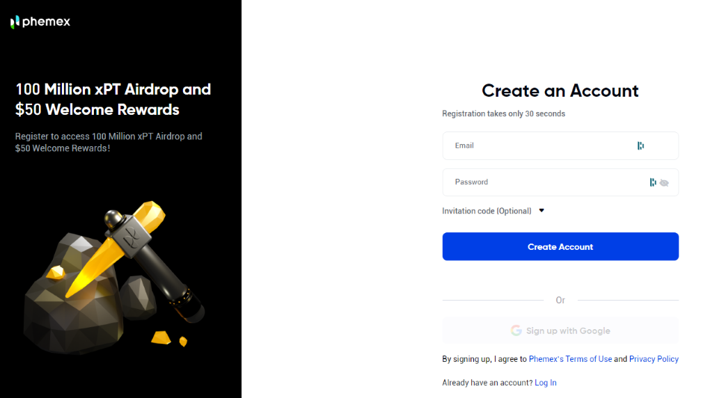 Phemex Sign up