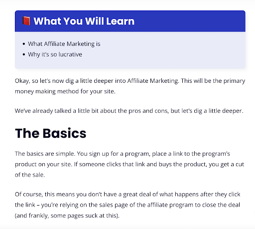 affiliate marketing 101 table of contents