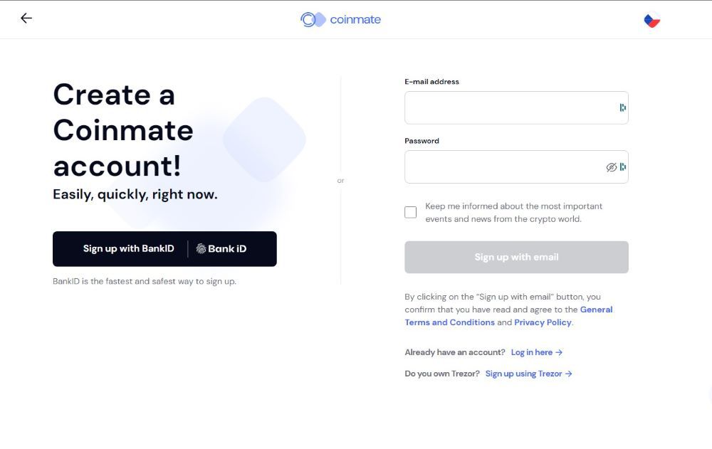 CoinMate Sign Up Process