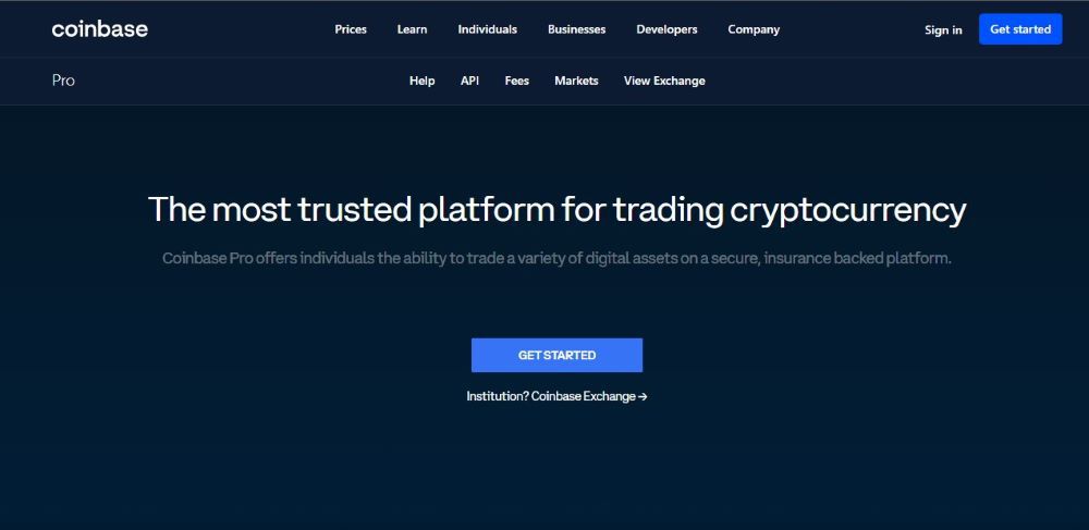 Coinbase Pro Homepage
