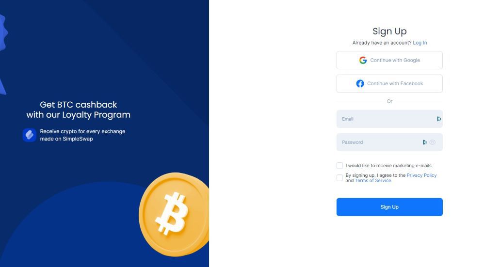 SimpleSwap Sign Up Process