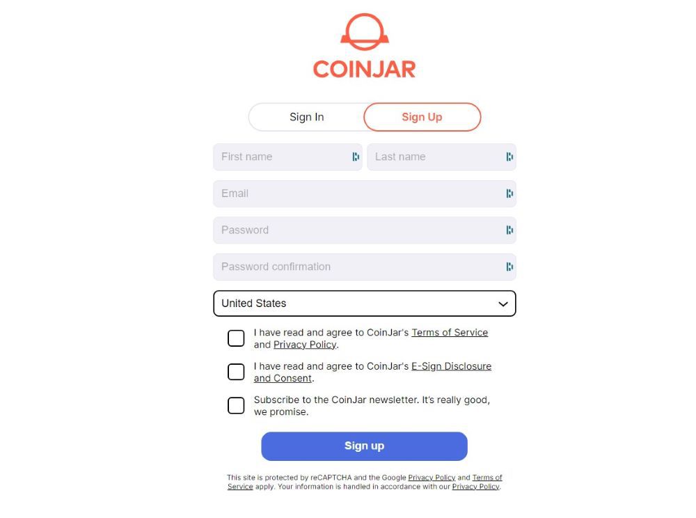 CoinJar Sign Up Process