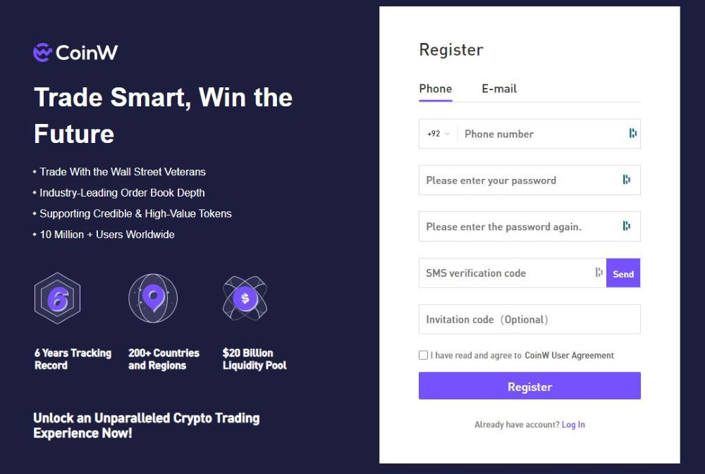 CoinW Sign Up Process