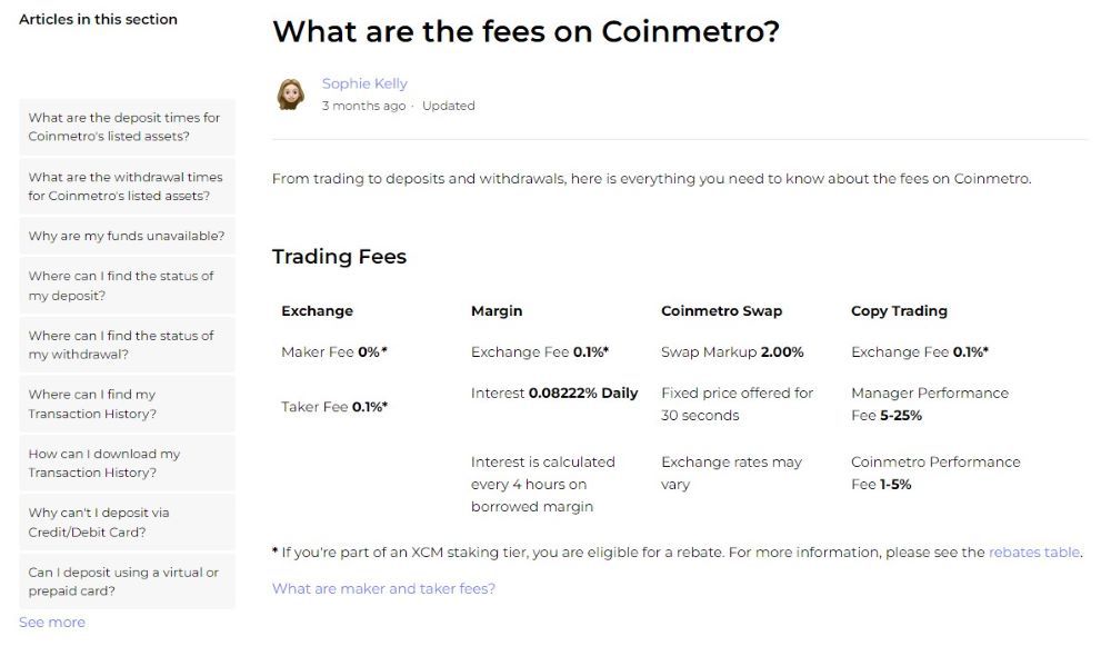 Coinmetro Fees