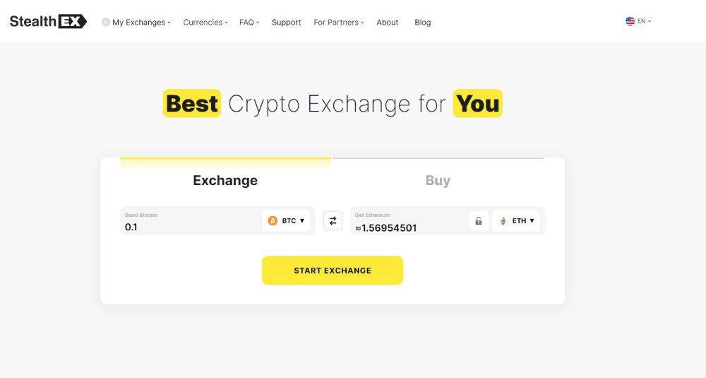 StealthEX homepage