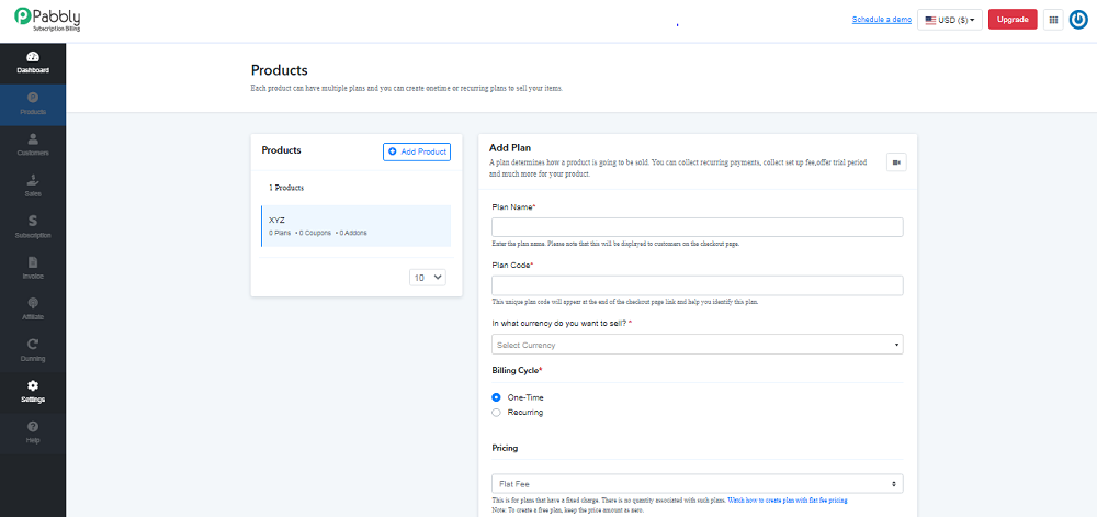 Billing product.