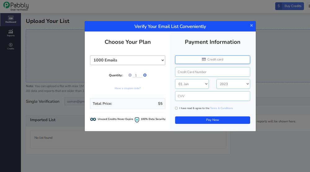 Pabbly verify email list