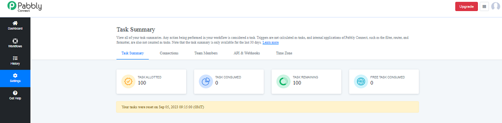 Pabbly connect settings.