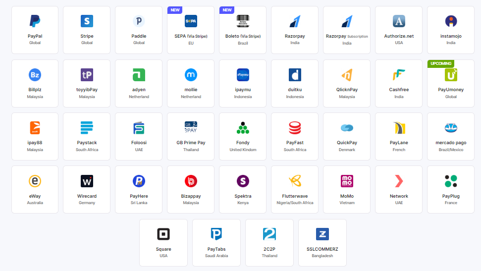 Pabbly Subscription Billing payment gateway options