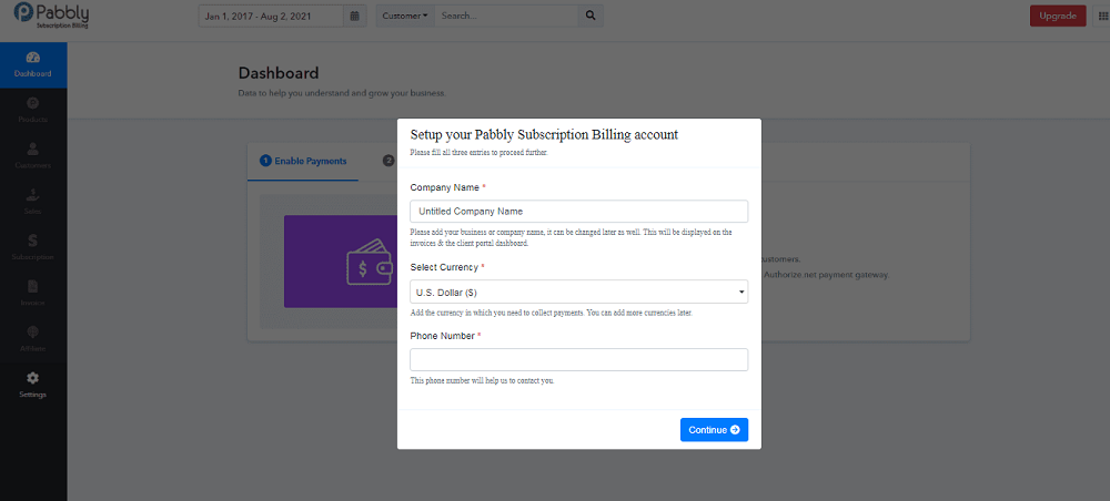 Subscription Billing dashboard