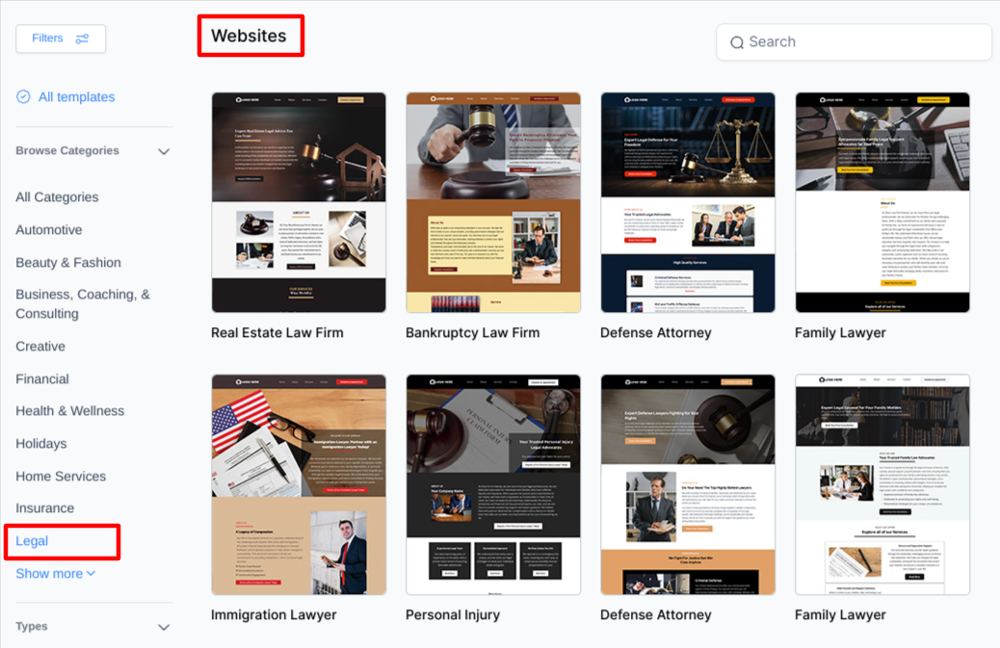 gohighlevel lawyer website templates