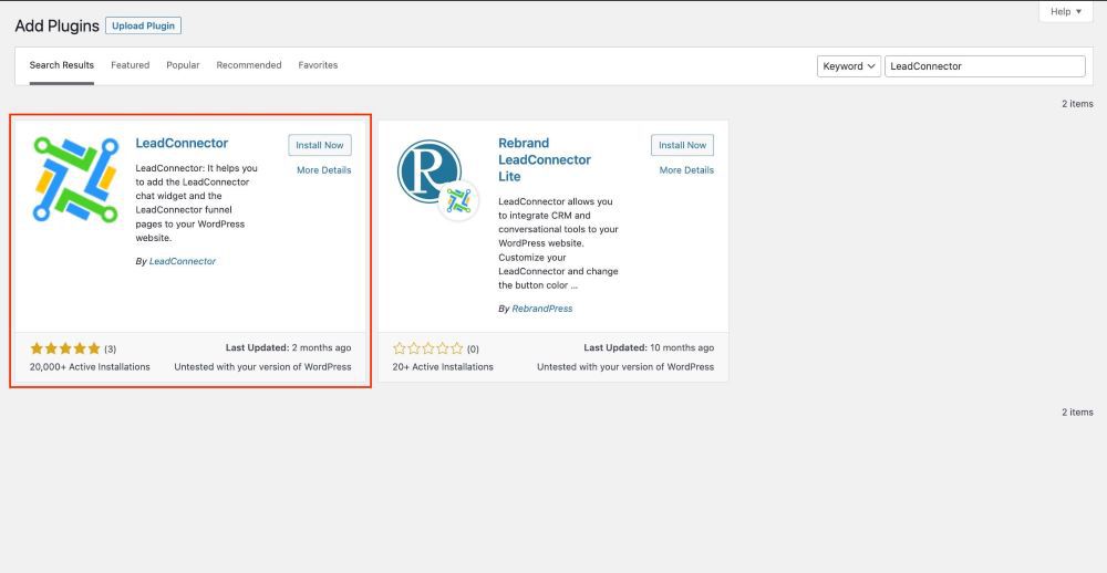 gohighlevel wordpress_install leadconnector plugin
