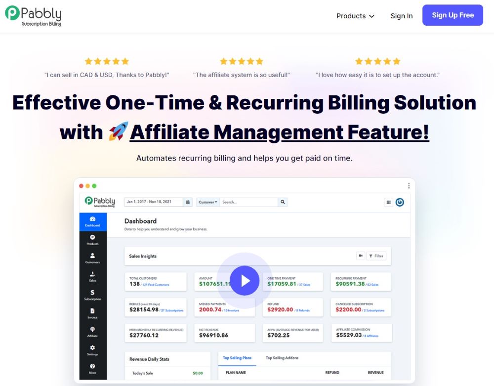 Pabbly Subscription Billing Homepage