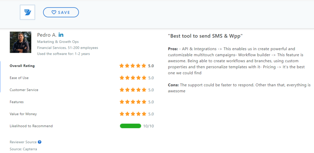 capterra review of MessageBird