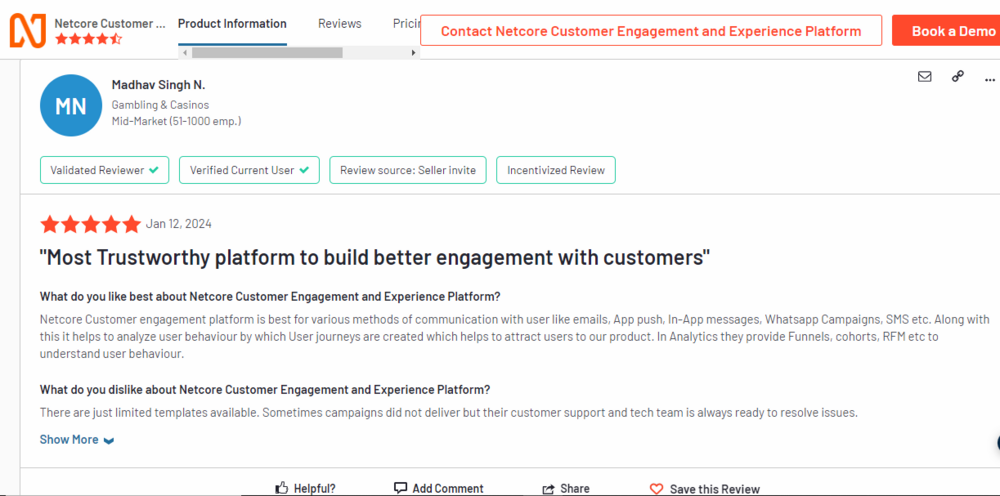 g2 review of netcore cloud