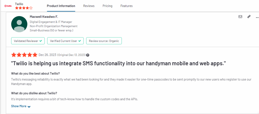 g2 review of twilio