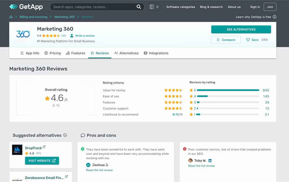 marketing 360 getapp reviews
