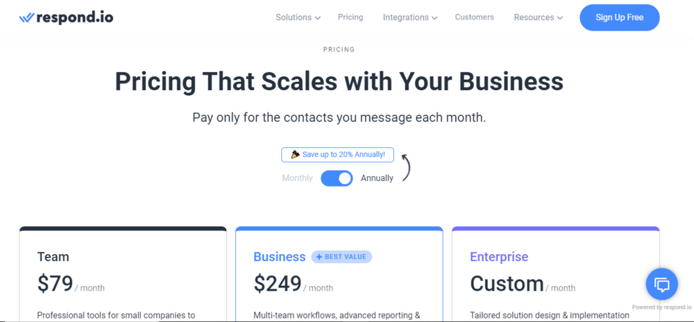 respond.io pricing