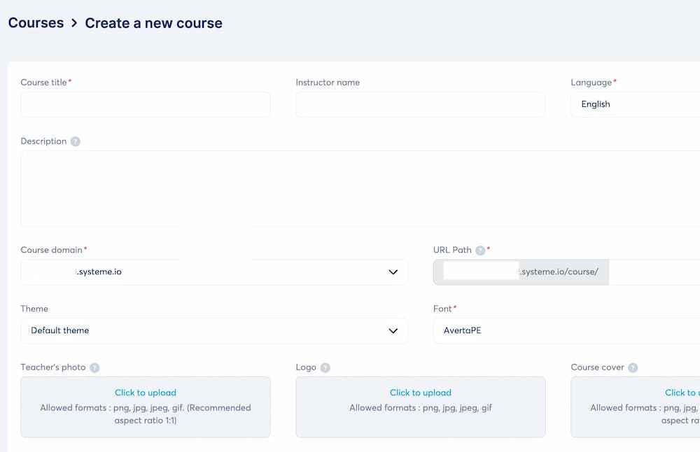 systeme.io create course settings